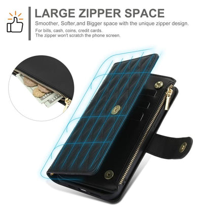 For iPhone 16 YM016 Rhombic Zipper Card Wallet Leather Phone Case with Lanyard(Black) - iPhone 16 Cases by buy2fix | Online Shopping UK | buy2fix