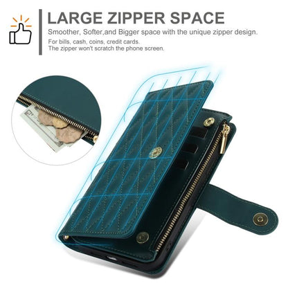 For iPhone 16e YM016 Rhombic Zipper Card Wallet Leather Phone Case with Lanyard(Green) - iPhone 16e Cases by buy2fix | Online Shopping UK | buy2fix