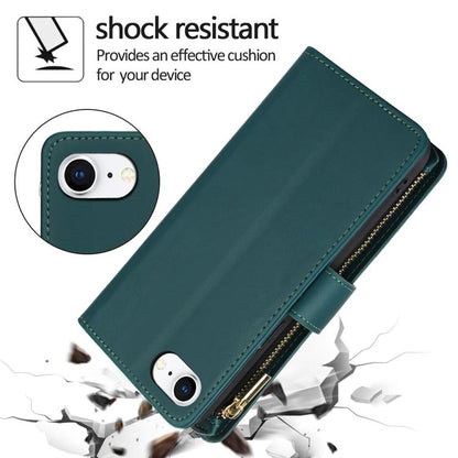 For iPhone 16e YM016 Rhombic Zipper Card Wallet Leather Phone Case with Lanyard(Green) - iPhone 16e Cases by buy2fix | Online Shopping UK | buy2fix