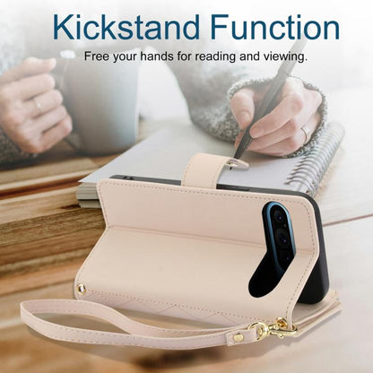 For iPhone 16e YM016 Rhombic Zipper Card Wallet Leather Phone Case with Lanyard(Apricot) - iPhone 16e Cases by buy2fix | Online Shopping UK | buy2fix