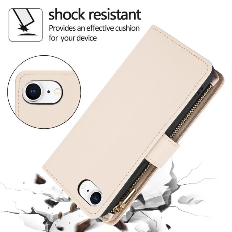 For iPhone 16e YM016 Rhombic Zipper Card Wallet Leather Phone Case with Lanyard(Apricot) - iPhone 16e Cases by buy2fix | Online Shopping UK | buy2fix