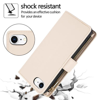 For iPhone 16e YM016 Rhombic Zipper Card Wallet Leather Phone Case with Lanyard(Apricot) - iPhone 16e Cases by buy2fix | Online Shopping UK | buy2fix