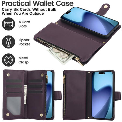 For iPhone Air YM016 Rhombic Zipper Card Wallet Leather Phone Case with Lanyard(Dark Purple) - iPhone Air Cases by buy2fix | Online Shopping UK | buy2fix