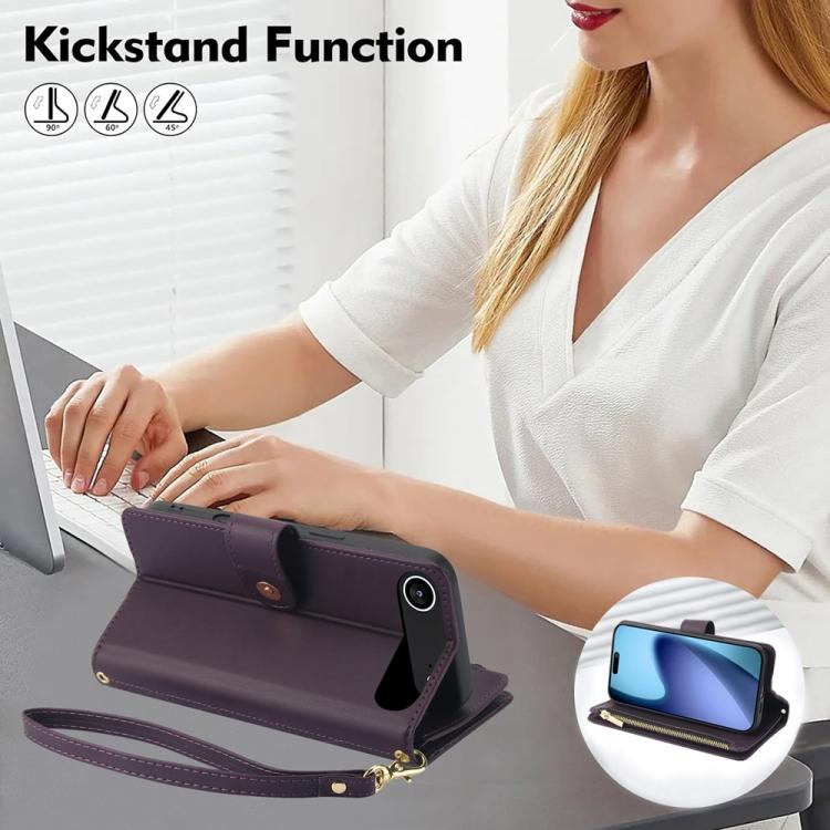 For iPhone Air YM016 Rhombic Zipper Card Wallet Leather Phone Case with Lanyard(Dark Purple) - iPhone Air Cases by buy2fix | Online Shopping UK | buy2fix