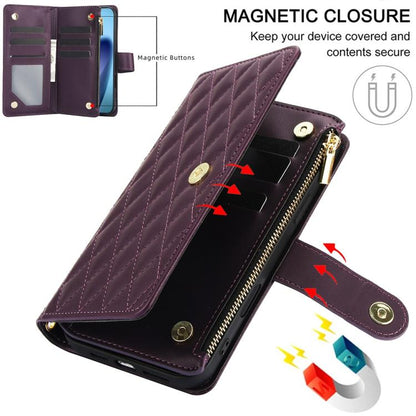 For iPhone Air YM016 Rhombic Zipper Card Wallet Leather Phone Case with Lanyard(Dark Purple) - iPhone Air Cases by buy2fix | Online Shopping UK | buy2fix