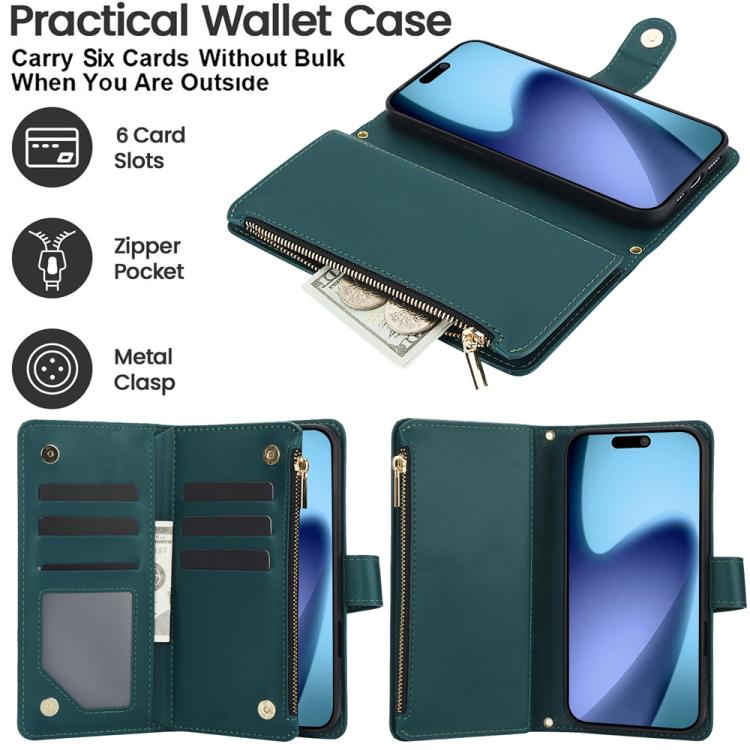 For iPhone Air YM016 Rhombic Zipper Card Wallet Leather Phone Case with Lanyard(Green) - iPhone Air Cases by buy2fix | Online Shopping UK | buy2fix