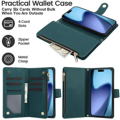 For iPhone Air YM016 Rhombic Zipper Card Wallet Leather Phone Case with Lanyard(Green) - iPhone Air Cases by buy2fix | Online Shopping UK | buy2fix