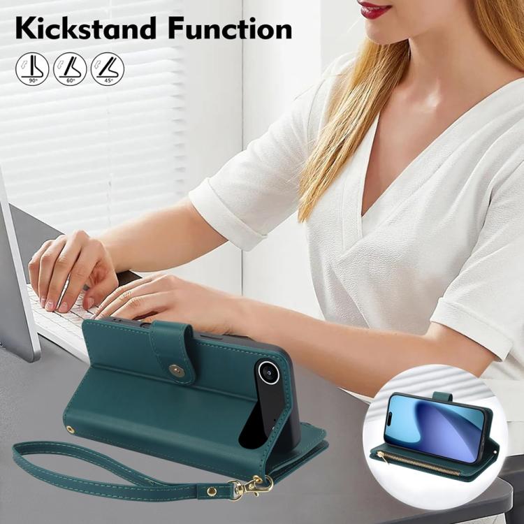 For iPhone Air YM016 Rhombic Zipper Card Wallet Leather Phone Case with Lanyard(Green) - iPhone Air Cases by buy2fix | Online Shopping UK | buy2fix