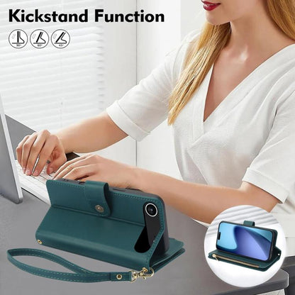 For iPhone Air YM016 Rhombic Zipper Card Wallet Leather Phone Case with Lanyard(Green) - iPhone Air Cases by buy2fix | Online Shopping UK | buy2fix