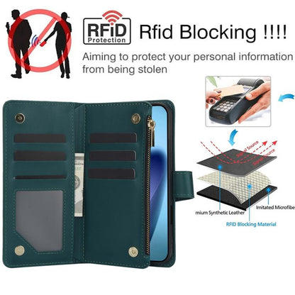 For iPhone Air YM016 Rhombic Zipper Card Wallet Leather Phone Case with Lanyard(Green) - iPhone Air Cases by buy2fix | Online Shopping UK | buy2fix