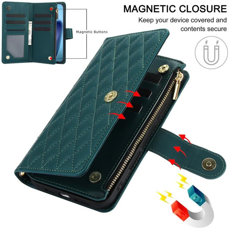 For iPhone Air YM016 Rhombic Zipper Card Wallet Leather Phone Case with Lanyard(Green) - iPhone Air Cases by buy2fix | Online Shopping UK | buy2fix