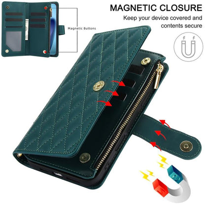 For iPhone Air YM016 Rhombic Zipper Card Wallet Leather Phone Case with Lanyard(Green) - iPhone Air Cases by buy2fix | Online Shopping UK | buy2fix