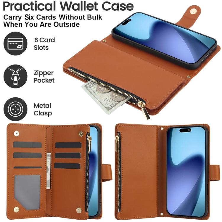 For iPhone Air YM016 Rhombic Zipper Card Wallet Leather Phone Case with Lanyard(Brown) - iPhone Air Cases by buy2fix | Online Shopping UK | buy2fix