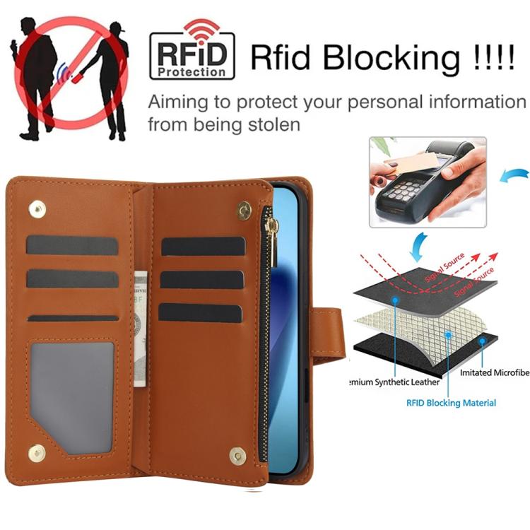 For iPhone Air YM016 Rhombic Zipper Card Wallet Leather Phone Case with Lanyard(Brown) - iPhone Air Cases by buy2fix | Online Shopping UK | buy2fix