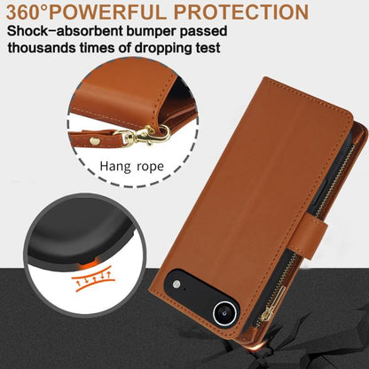 For iPhone Air YM016 Rhombic Zipper Card Wallet Leather Phone Case with Lanyard(Brown) - iPhone Air Cases by buy2fix | Online Shopping UK | buy2fix