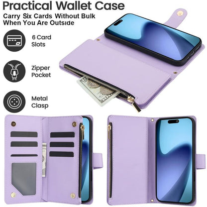 For iPhone Air YM016 Rhombic Zipper Card Wallet Leather Phone Case with Lanyard(Light Purple) - iPhone Air Cases by buy2fix | Online Shopping UK | buy2fix