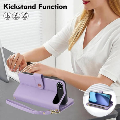 For iPhone Air YM016 Rhombic Zipper Card Wallet Leather Phone Case with Lanyard(Light Purple) - iPhone Air Cases by buy2fix | Online Shopping UK | buy2fix