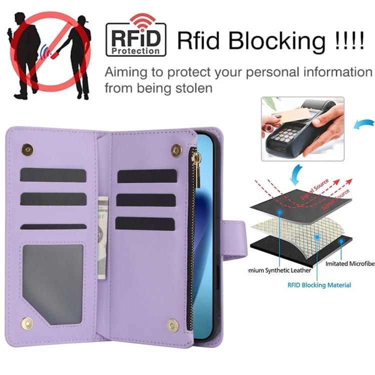 For iPhone Air YM016 Rhombic Zipper Card Wallet Leather Phone Case with Lanyard(Light Purple) - iPhone Air Cases by buy2fix | Online Shopping UK | buy2fix