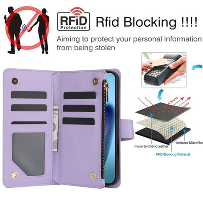 For iPhone Air YM016 Rhombic Zipper Card Wallet Leather Phone Case with Lanyard(Light Purple) - iPhone Air Cases by buy2fix | Online Shopping UK | buy2fix