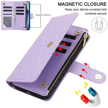 For iPhone Air YM016 Rhombic Zipper Card Wallet Leather Phone Case with Lanyard(Light Purple) - iPhone Air Cases by buy2fix | Online Shopping UK | buy2fix
