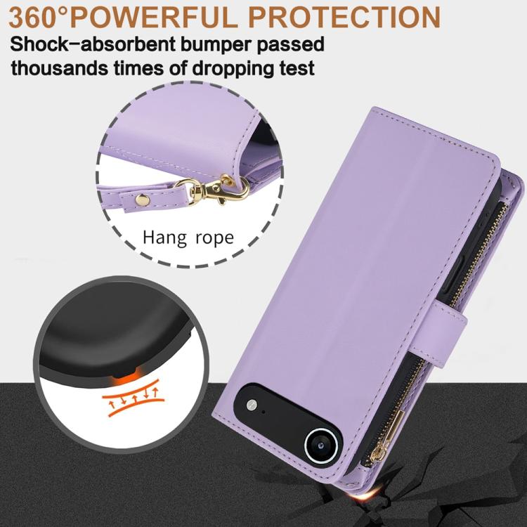 For iPhone Air YM016 Rhombic Zipper Card Wallet Leather Phone Case with Lanyard(Light Purple) - iPhone Air Cases by buy2fix | Online Shopping UK | buy2fix