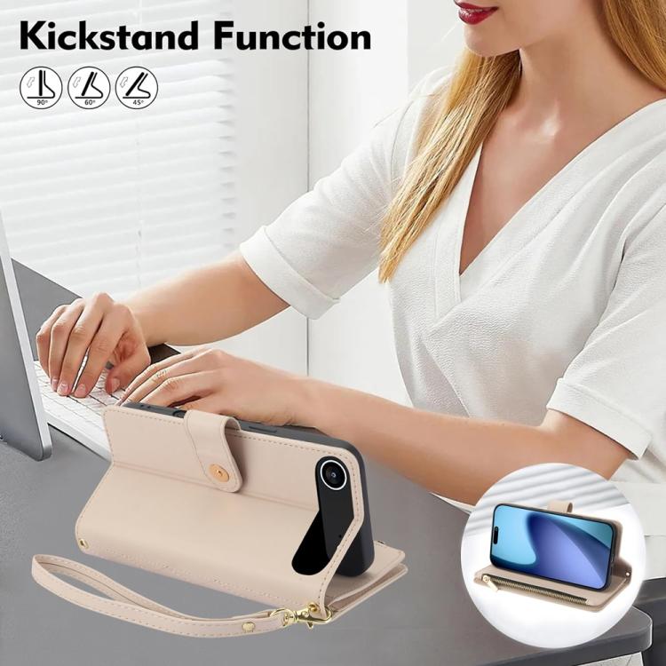 For iPhone Air YM016 Rhombic Zipper Card Wallet Leather Phone Case with Lanyard(Apricot) - iPhone Air Cases by buy2fix | Online Shopping UK | buy2fix