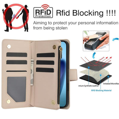 For iPhone Air YM016 Rhombic Zipper Card Wallet Leather Phone Case with Lanyard(Apricot) - iPhone Air Cases by buy2fix | Online Shopping UK | buy2fix