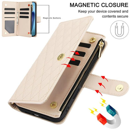 For iPhone Air YM016 Rhombic Zipper Card Wallet Leather Phone Case with Lanyard(Apricot) - iPhone Air Cases by buy2fix | Online Shopping UK | buy2fix