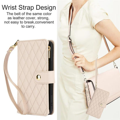 For iPhone Air YM016 Rhombic Zipper Card Wallet Leather Phone Case with Lanyard(Apricot) - iPhone Air Cases by buy2fix | Online Shopping UK | buy2fix