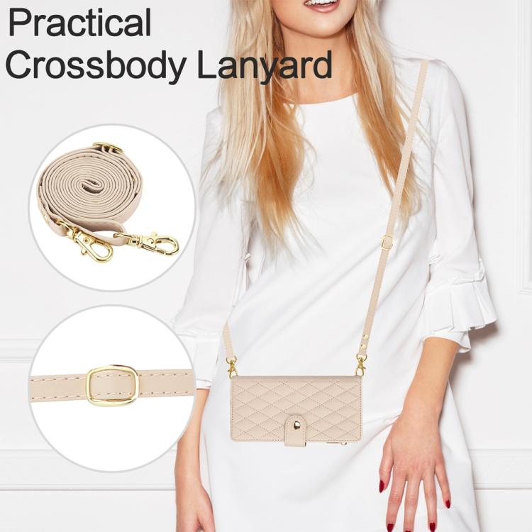 For iPhone Air YM016 Rhombic Zipper Card Wallet Leather Phone Case with Lanyard(Apricot) - iPhone Air Cases by buy2fix | Online Shopping UK | buy2fix