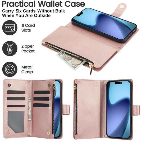 For iPhone Air YM016 Rhombic Zipper Card Wallet Leather Phone Case with Lanyard(Rose Gold) - iPhone Air Cases by buy2fix | Online Shopping UK | buy2fix