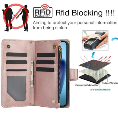 For iPhone Air YM016 Rhombic Zipper Card Wallet Leather Phone Case with Lanyard(Rose Gold) - iPhone Air Cases by buy2fix | Online Shopping UK | buy2fix