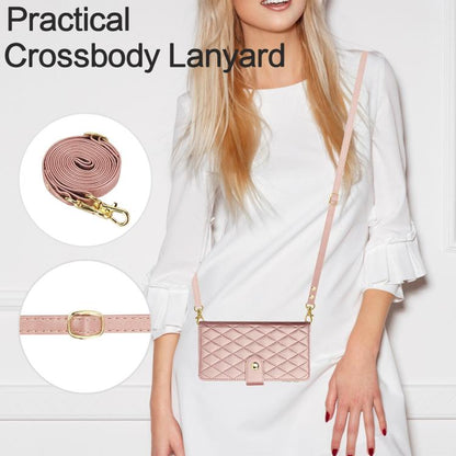 For iPhone Air YM016 Rhombic Zipper Card Wallet Leather Phone Case with Lanyard(Rose Gold) - iPhone Air Cases by buy2fix | Online Shopping UK | buy2fix