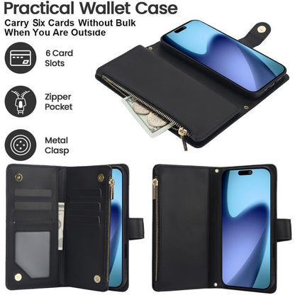 For iPhone Air YM016 Rhombic Zipper Card Wallet Leather Phone Case with Lanyard(Black) - iPhone Air Cases by buy2fix | Online Shopping UK | buy2fix