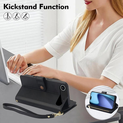 For iPhone Air YM016 Rhombic Zipper Card Wallet Leather Phone Case with Lanyard(Black) - iPhone Air Cases by buy2fix | Online Shopping UK | buy2fix