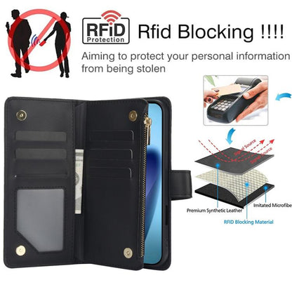 For iPhone Air YM016 Rhombic Zipper Card Wallet Leather Phone Case with Lanyard(Black) - iPhone Air Cases by buy2fix | Online Shopping UK | buy2fix