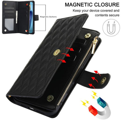 For iPhone Air YM016 Rhombic Zipper Card Wallet Leather Phone Case with Lanyard(Black) - iPhone Air Cases by buy2fix | Online Shopping UK | buy2fix