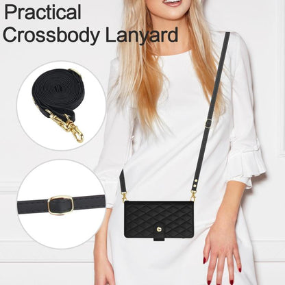 For iPhone Air YM016 Rhombic Zipper Card Wallet Leather Phone Case with Lanyard(Black) - iPhone Air Cases by buy2fix | Online Shopping UK | buy2fix