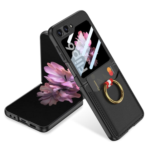 For Samsung Galaxy Z Flip6 / Flip7 FE GKK Integrated Ultra-thin Leather Card Slots Phone Case with Ring Holder(Black) - Galaxy Z Flip6 5G Cases by GKK | Online Shopping UK | buy2fix