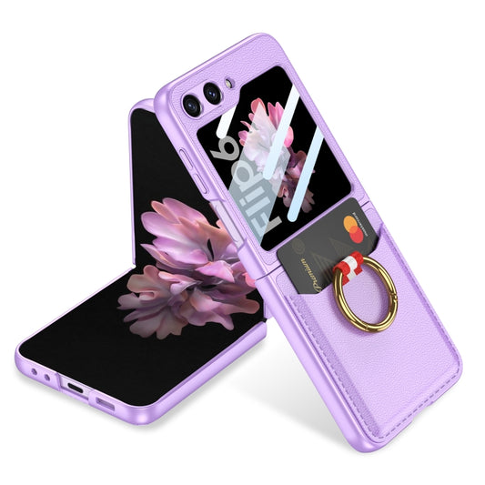 For Samsung Galaxy Z Flip6 / Flip7 FE GKK Integrated Ultra-thin Leather Card Slots Phone Case with Ring Holder(Purple) - Galaxy Z Flip6 5G Cases by GKK | Online Shopping UK | buy2fix