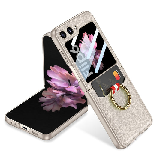 For Samsung Galaxy Z Flip6 / Flip7 FE GKK Integrated Ultra-thin Leather Card Slots Phone Case with Ring Holder(Titanium Gray) - Galaxy Z Flip6 5G Cases by GKK | Online Shopping UK | buy2fix