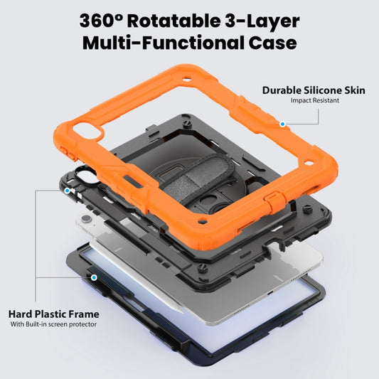For iPad Air 11 2025 / 2024 Turntable Holder Silicone Hybrid PC Tablet Case with Shoulder Strap(Orange) - iPad Air 11 2025 / 2024 Cases by buy2fix | Online Shopping UK | buy2fix