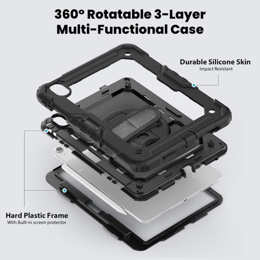 For iPad Air 11 2025 / 2024 Turntable Holder Silicone Hybrid PC Tablet Case with Shoulder Strap(Black) - iPad Air 11 2025 / 2024 Cases by buy2fix | Online Shopping UK | buy2fix