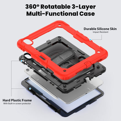 For iPad Air 11 2025 / 2024 Turntable Holder Silicone Hybrid PC Tablet Case with Shoulder Strap(Red) - iPad Air 11 2025 / 2024 Cases by buy2fix | Online Shopping UK | buy2fix