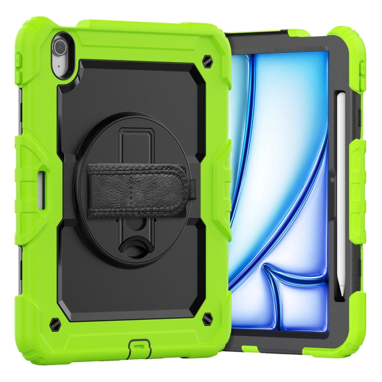 For iPad Air 11 2025 / 2024 Turntable Holder Silicone Hybrid PC Tablet Case with Shoulder Strap(Black + Yellow Green) - iPad Air 11 2025 / 2024 Cases by buy2fix | Online Shopping UK | buy2fix