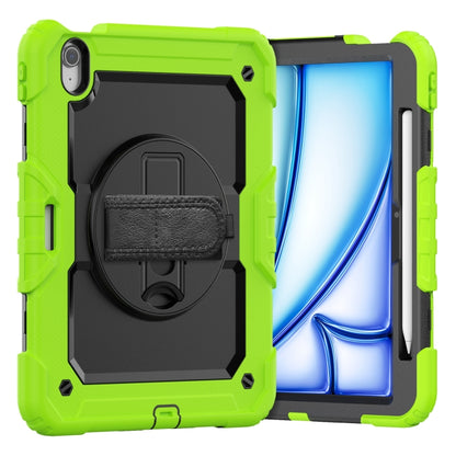 For iPad Air 11 2025 / 2024 Turntable Holder Silicone Hybrid PC Tablet Case with Shoulder Strap(Black + Yellow Green) - iPad Air 11 2025 / 2024 Cases by buy2fix | Online Shopping UK | buy2fix