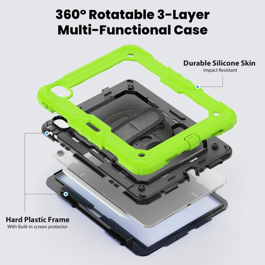 For iPad Air 11 2025 / 2024 Turntable Holder Silicone Hybrid PC Tablet Case with Shoulder Strap(Black + Yellow Green) - iPad Air 11 2025 / 2024 Cases by buy2fix | Online Shopping UK | buy2fix
