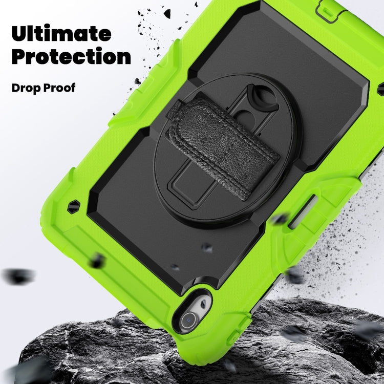 For iPad Air 11 2025 / 2024 Turntable Holder Silicone Hybrid PC Tablet Case with Shoulder Strap(Black + Yellow Green) - iPad Air 11 2025 / 2024 Cases by buy2fix | Online Shopping UK | buy2fix