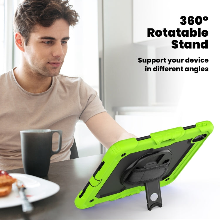For iPad Air 11 2025 / 2024 Turntable Holder Silicone Hybrid PC Tablet Case with Shoulder Strap(Black + Yellow Green) - iPad Air 11 2025 / 2024 Cases by buy2fix | Online Shopping UK | buy2fix