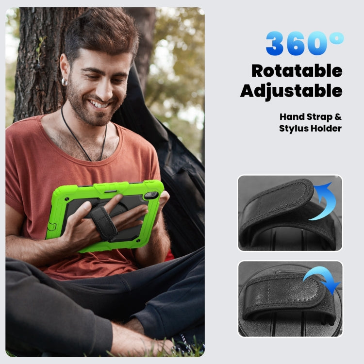 For iPad Air 11 2025 / 2024 Turntable Holder Silicone Hybrid PC Tablet Case with Shoulder Strap(Black + Yellow Green) - iPad Air 11 2025 / 2024 Cases by buy2fix | Online Shopping UK | buy2fix